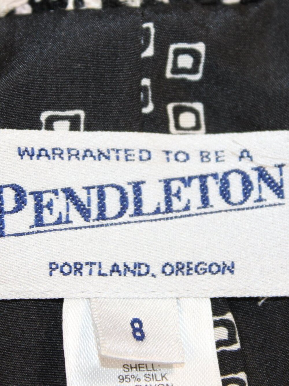 Pendleton 100% Silk Black and White Textured Tweed Jacket w/Leather Trim Blazer - Picture 13 of 16